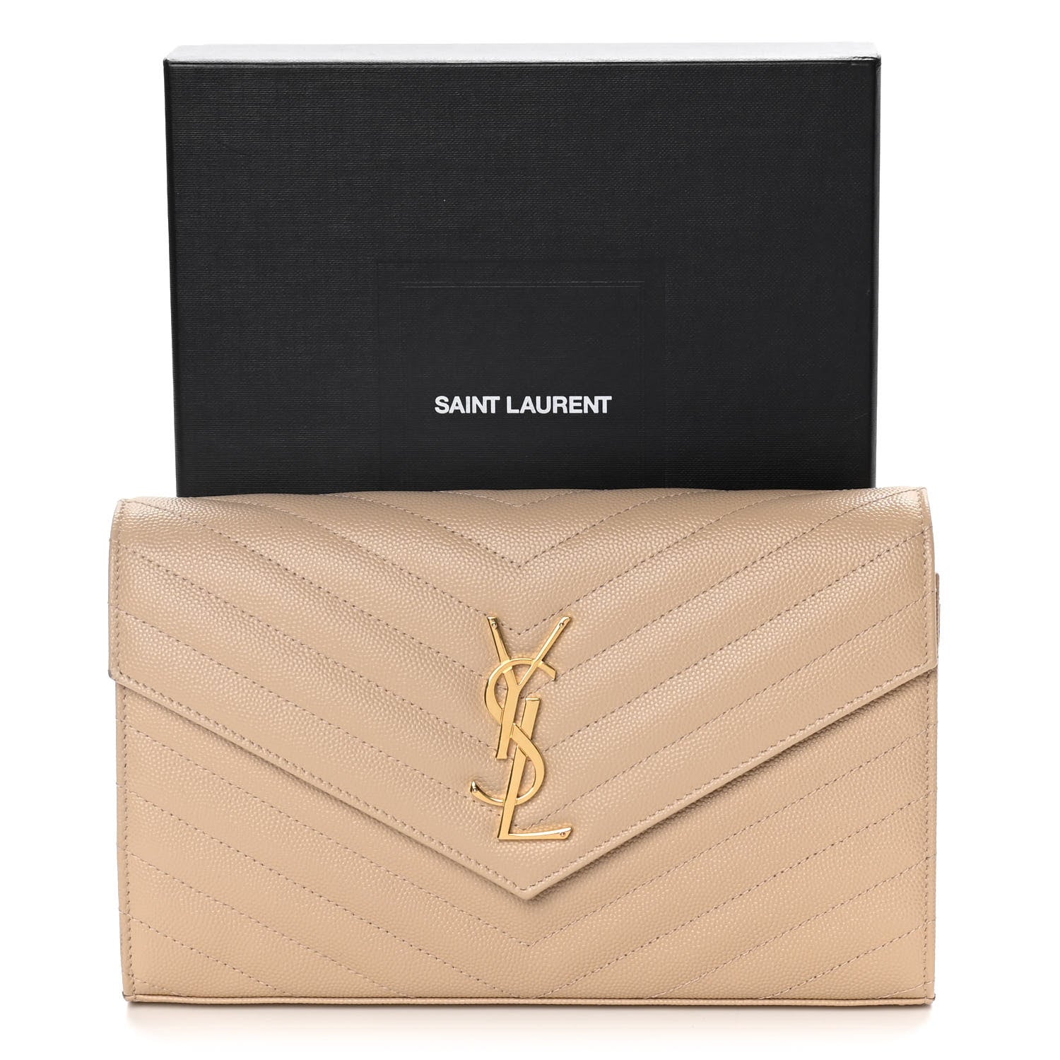 Saint Laurent Grain De Poudre Matelasse Chevron Monogram Chain Wallet Nude Powder 10 of 10