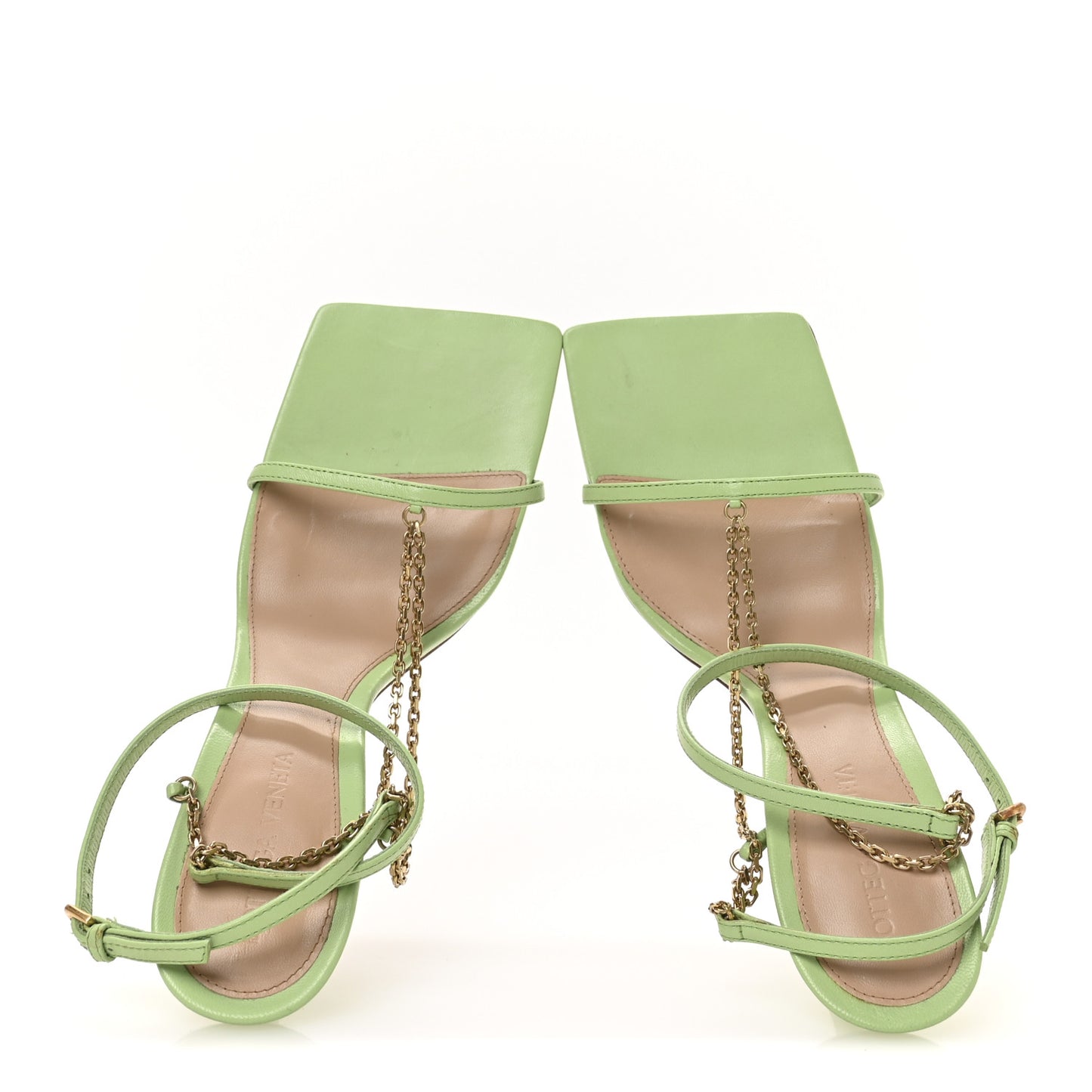 Lambskin Stretch Chain Strap 90mm Sandals 37.5 Pistachio