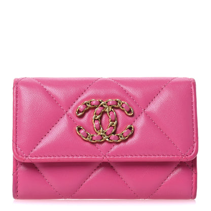 Chanel Lambskin Quilted Chanel 19 Flap Card Holder Dark Pink 1 of 8