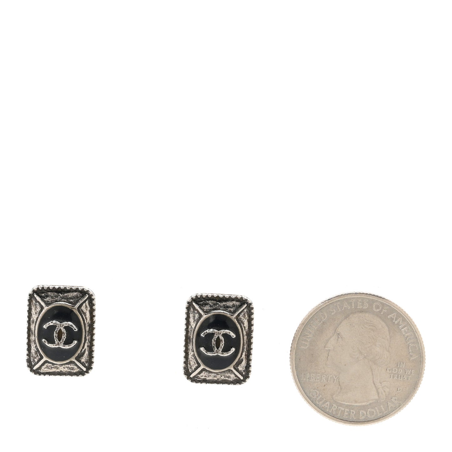 Enamel CC Clip On Earrings Black Silver