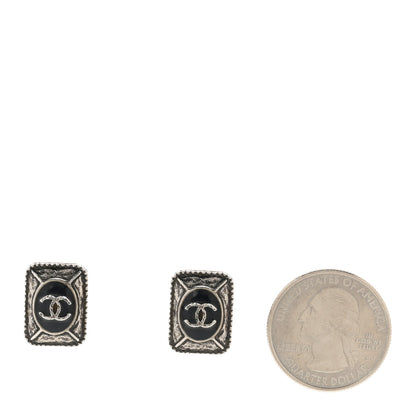 Chanel Enamel CC Clip On Earrings Black Silver 2 of 4