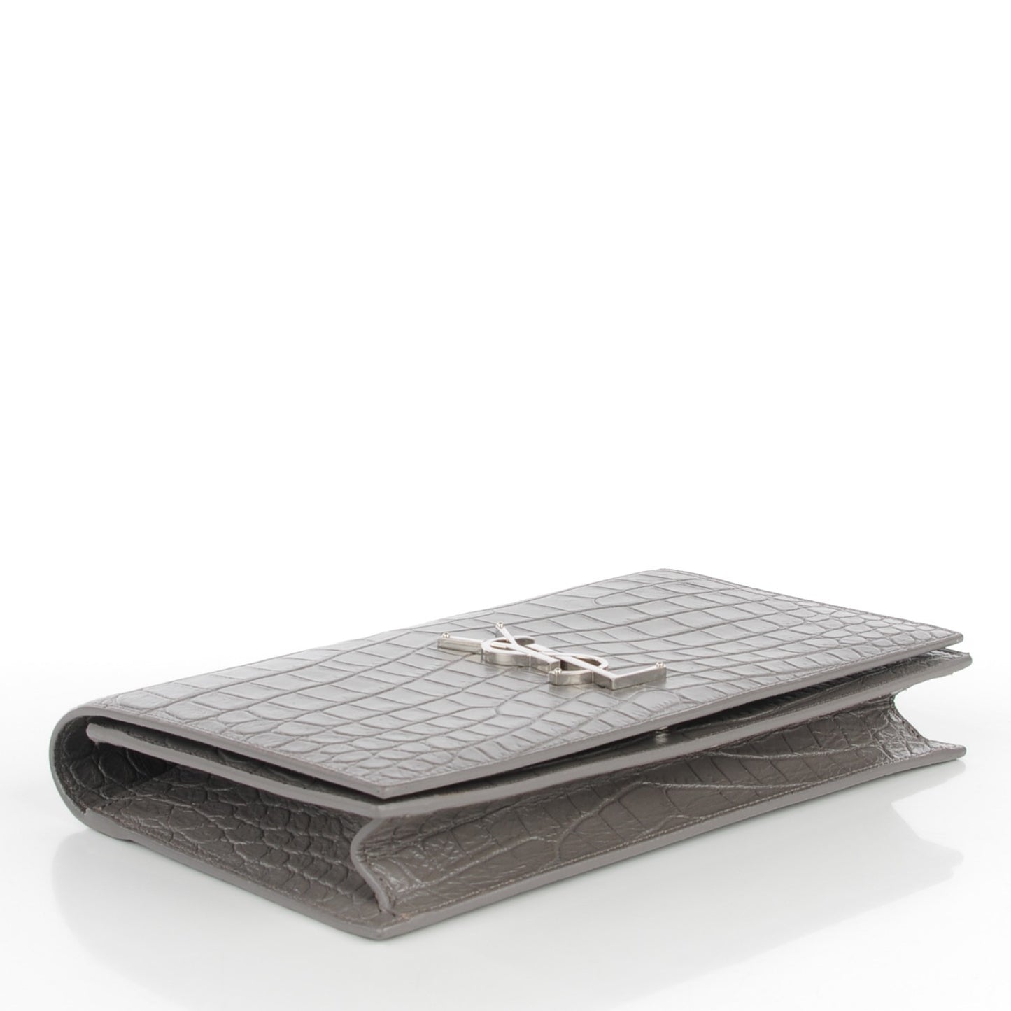 Croc Embosssed Calfskin Classic Kate Monogram Clutch Fog