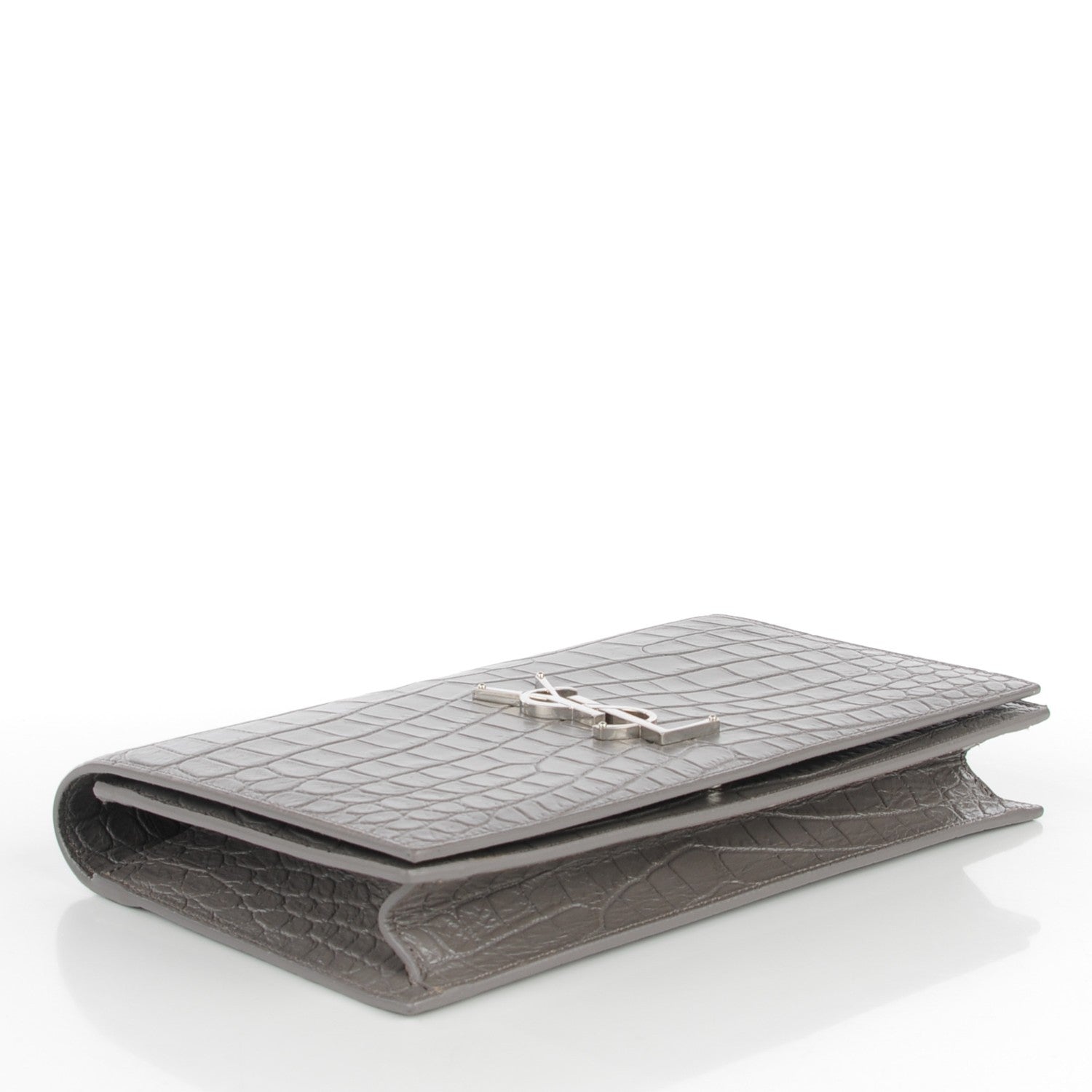 Saint Laurent Croc Embosssed Calfskin Classic Kate Monogram Clutch Fog 4 of 8