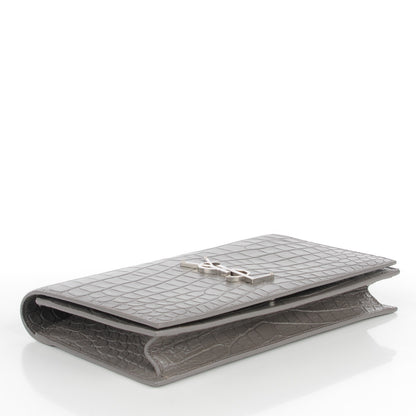 Saint Laurent Croc Embosssed Calfskin Classic Kate Monogram Clutch Fog 4 of 8
