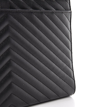 Saint Laurent Grain De Poudre Matelasse Chevron Large Monogram Satchel Black 19 of 20
