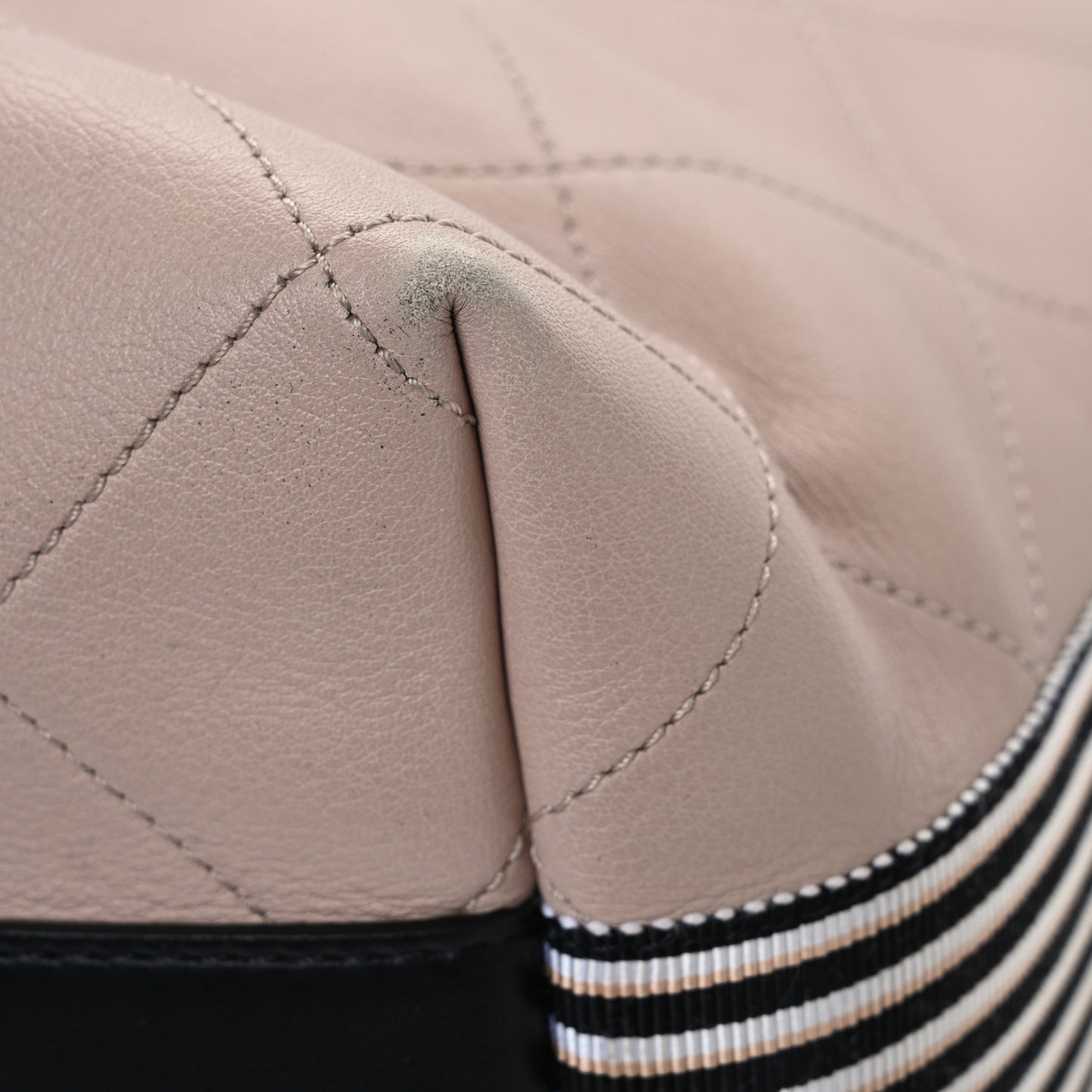 Calfskin Stitched Large Stripe Hobo Beige Black