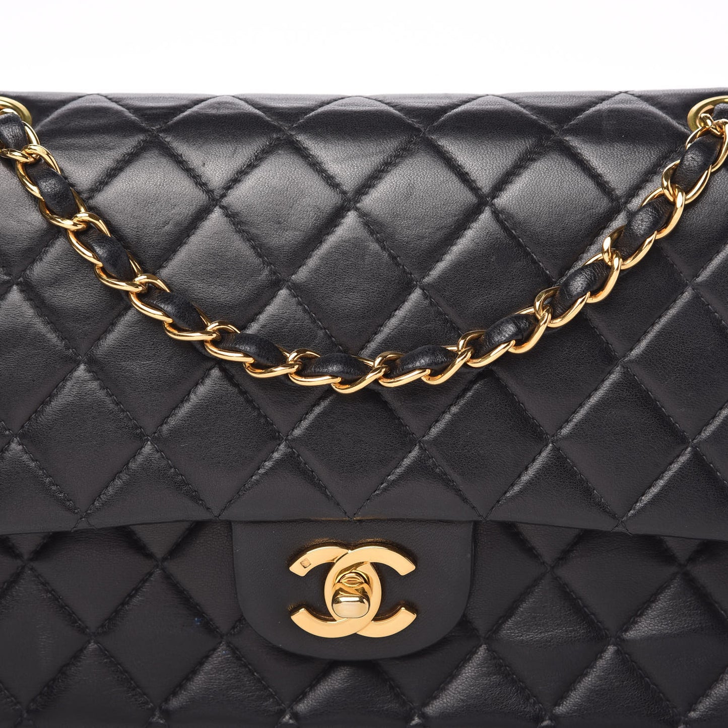 Lambskin Quilted Medium Double Flap Black