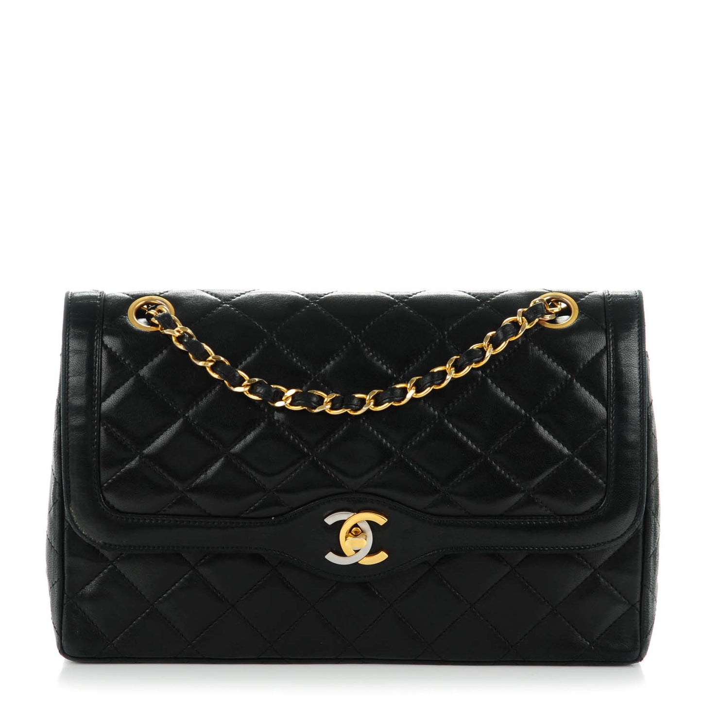 Lambskin Quilted Medium Double Flap Black