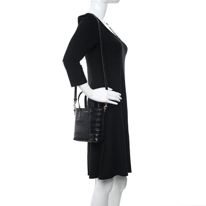 Saint Laurent Calfskin Crocodile Embossed Paris Mini Toy Shopper Tote Black 2 of 10