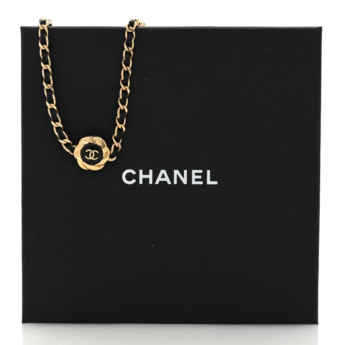 Metal Lambskin Chain CC Choker Necklace Black Gold