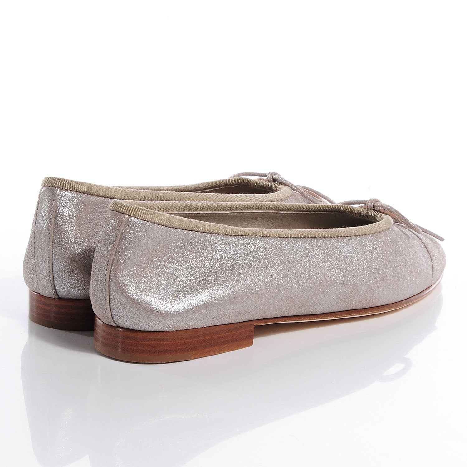 Chanel Leather Metallic CC Cap Toe Ballet Flats 35.5 Light Gold 4 of 7