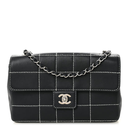 Chanel Calfskin Contrast Stitched Medium Single Flap Navy Blue 1 of 11