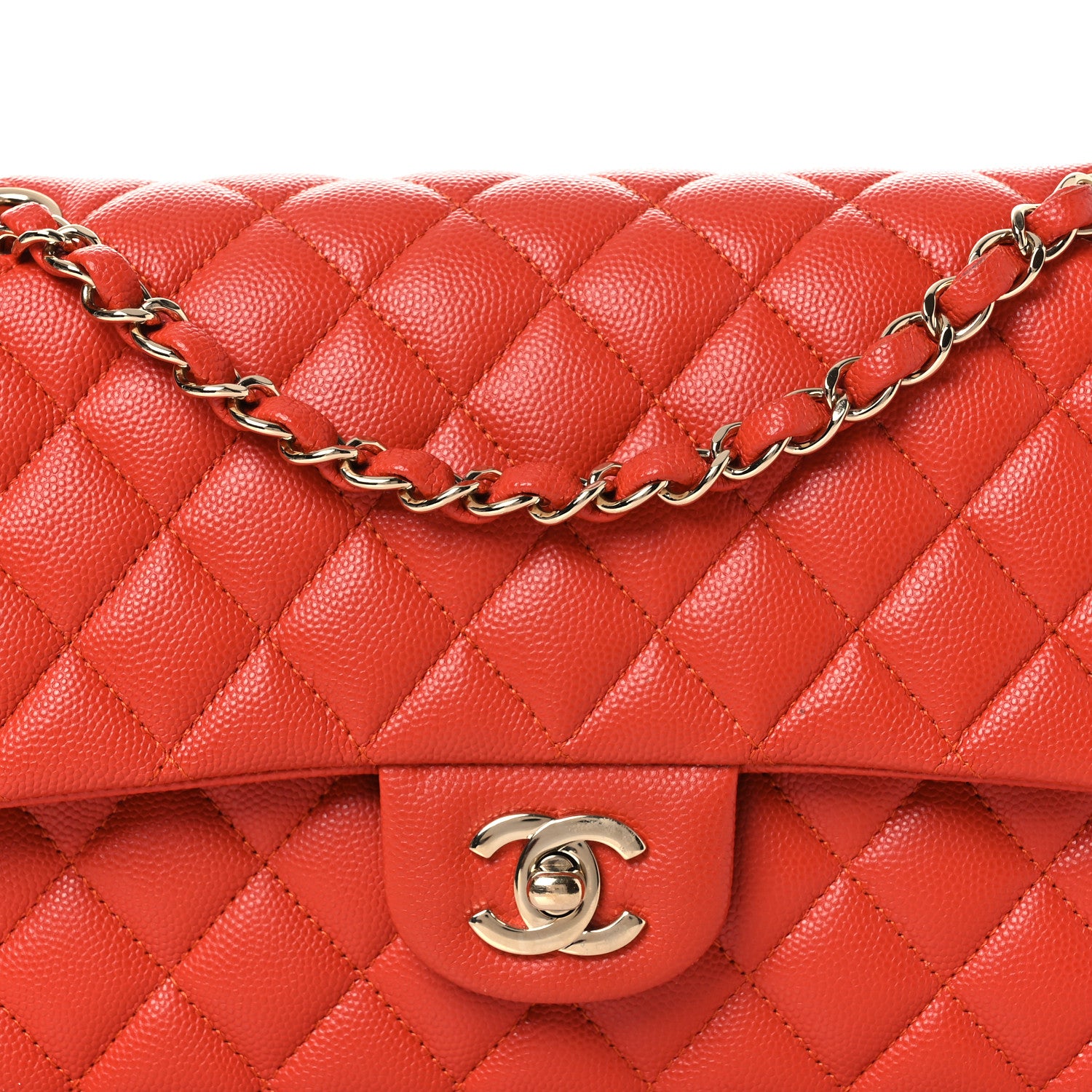 Chanel Caviar Quilted Medium Double Flap Light Red 8 of 12