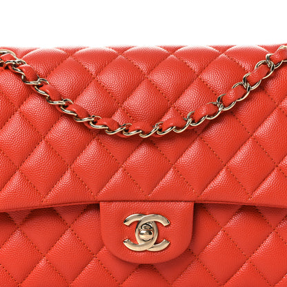 Chanel Caviar Quilted Medium Double Flap Light Red 8 of 12