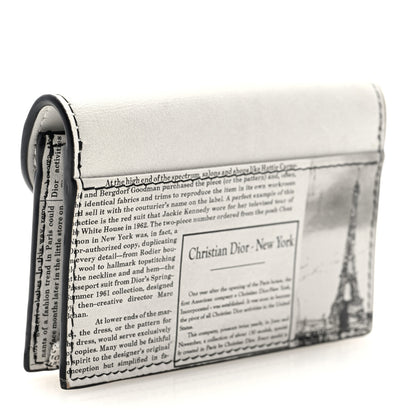 Christian Dior Calfskin Newspaper Printed Saddle Bloom Card Holder White Black 3 of 6