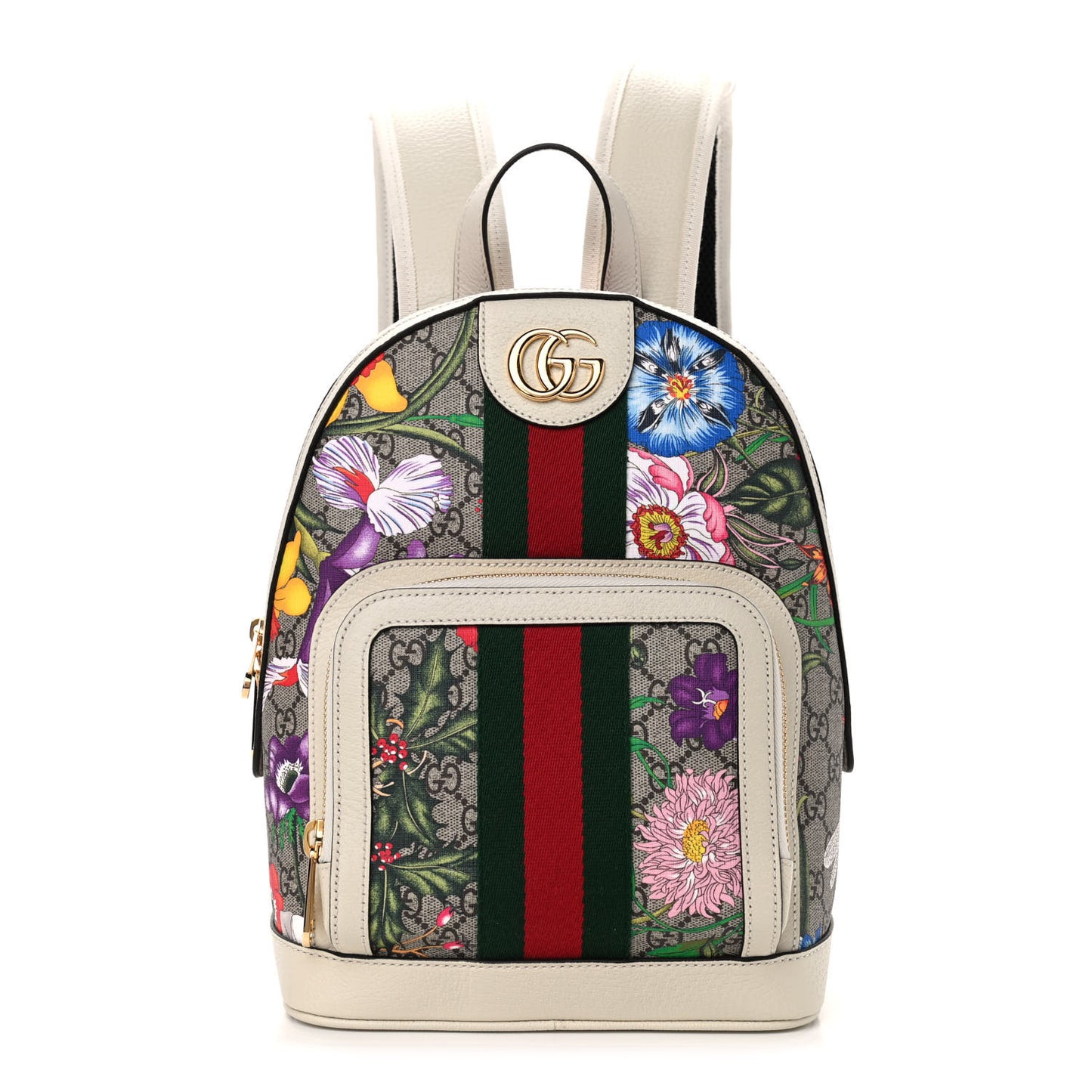 GG Supreme Monogram Flora Web Small Ophidia Day Backpack White