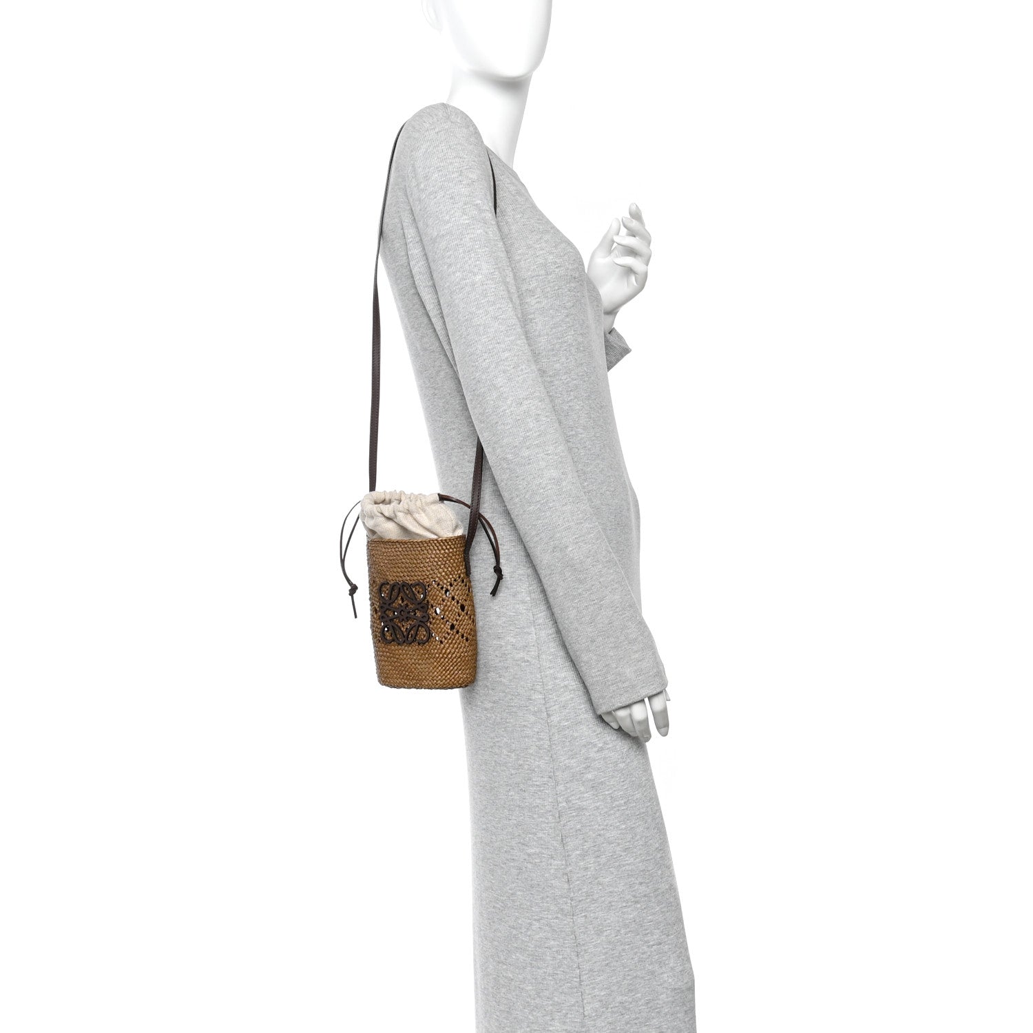 Loewe Iraca Palm Calfskin Anagram Square Pocket Bucket Bag Natural Brown 2 of 10