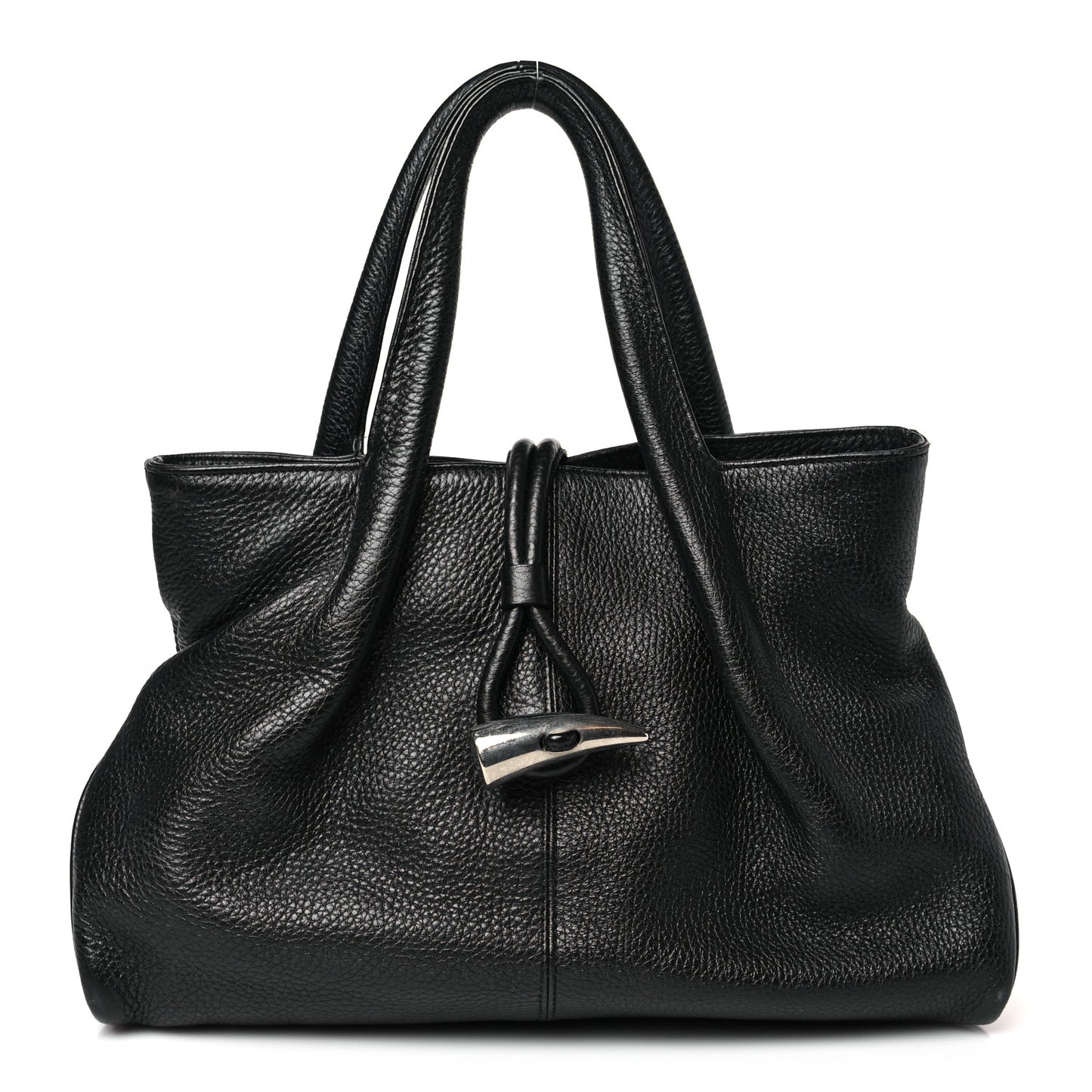Grainy Calfskin House Check Horn Toggle Tote Black