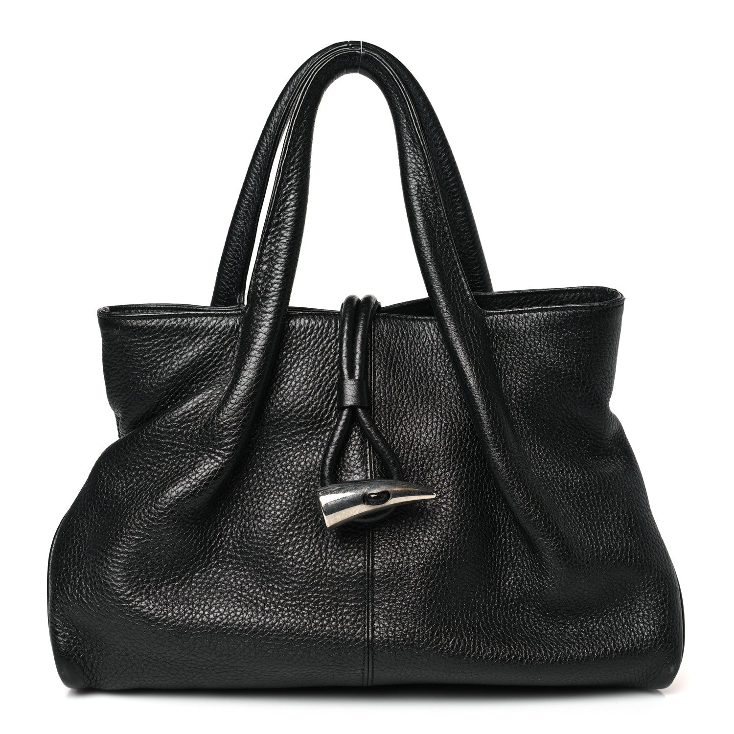 Burberry Grainy Calfskin House Check Horn Toggle Tote Black 1 of 9