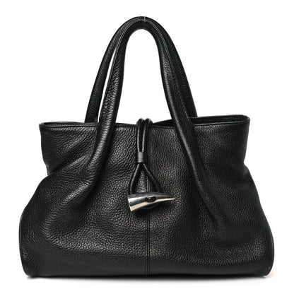 Burberry Grainy Calfskin House Check Horn Toggle Tote Black 1 of 9