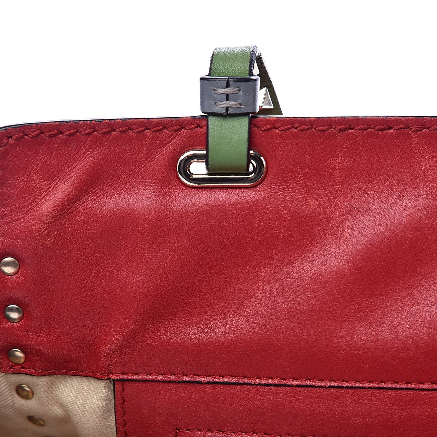 Vitello Colorblock Medium Rockstud Tote Deep Rose Clover Grey Scarlet