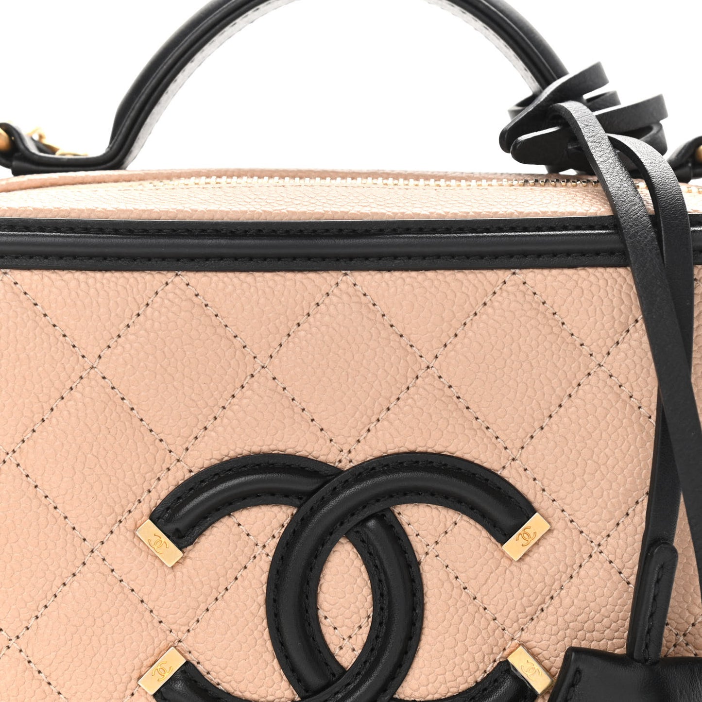 Caviar Quilted Medium CC Filigree Vanity Case Beige Black