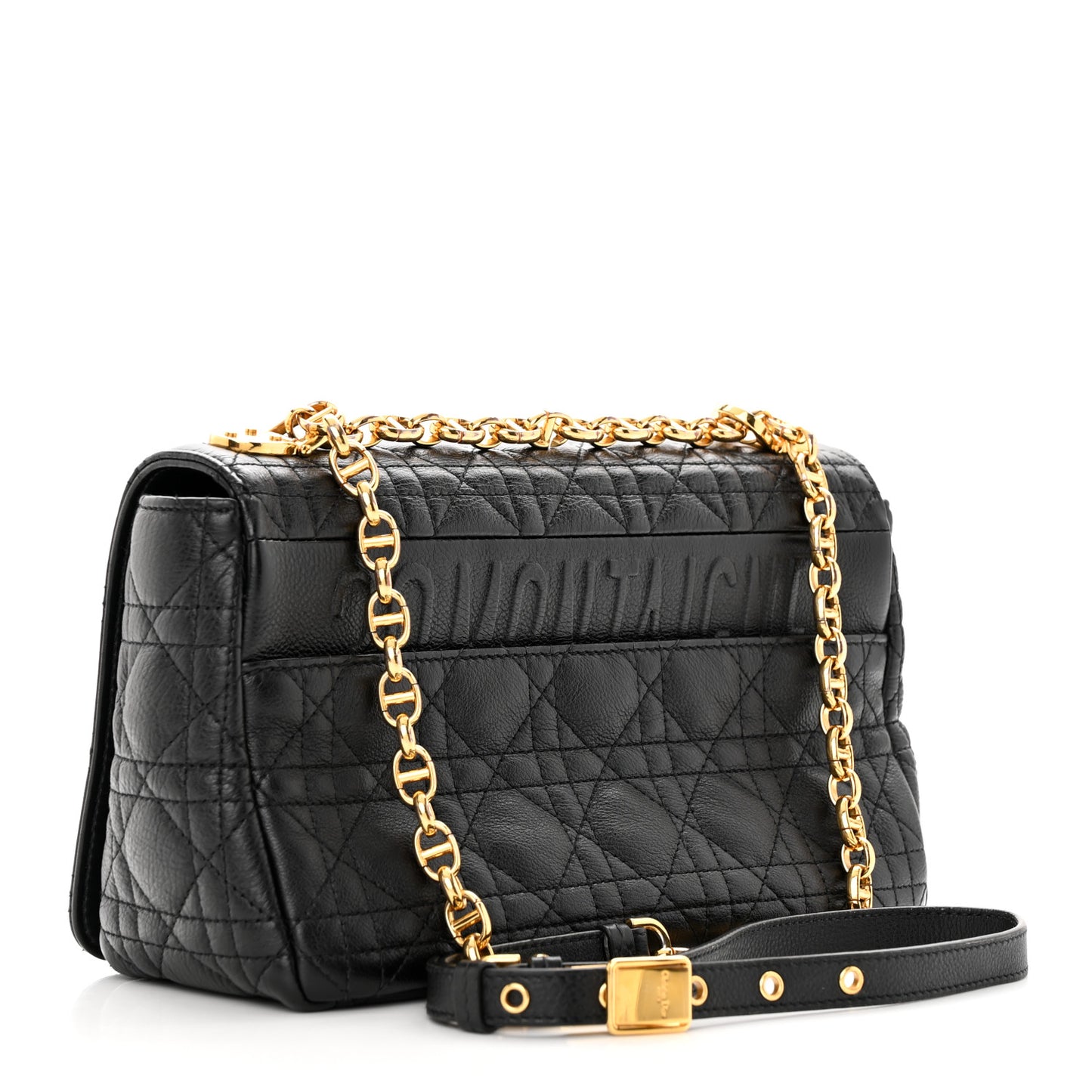 Calfskin Cannage Medium Caro Bag Black