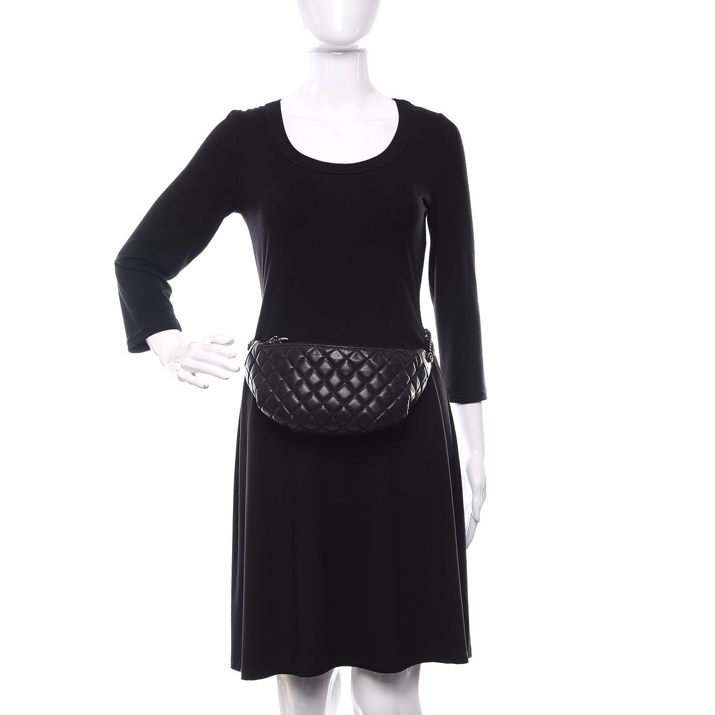 Lambskin Quilted Banane Waist Bag Fanny Pack Black