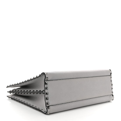 Valentino Garavani Grained Calfskin Medium Rockstud Double Handle Horizontal Tote Pastel Grey 4 of 11