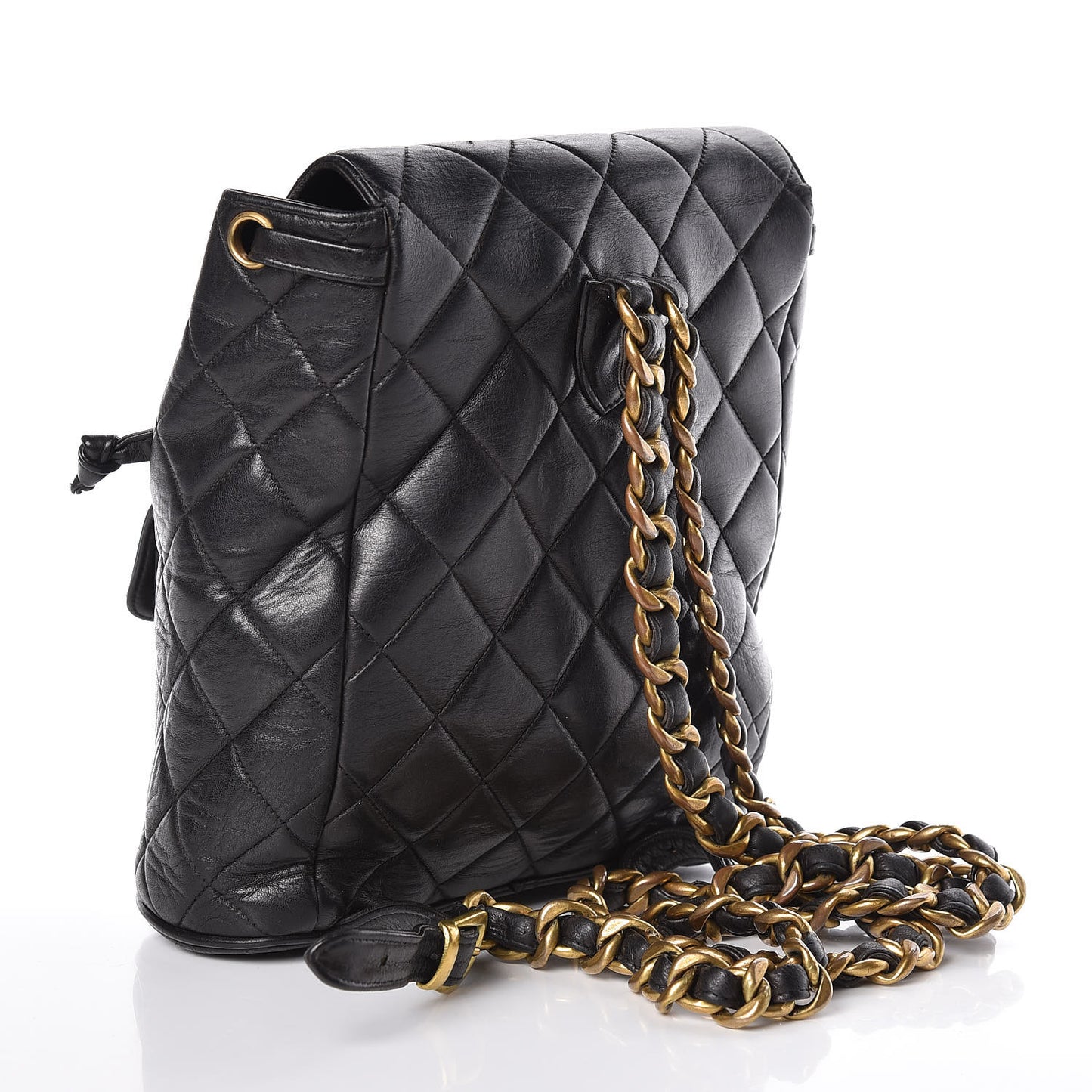 Lambskin Quilted Drawstring Backpack Black