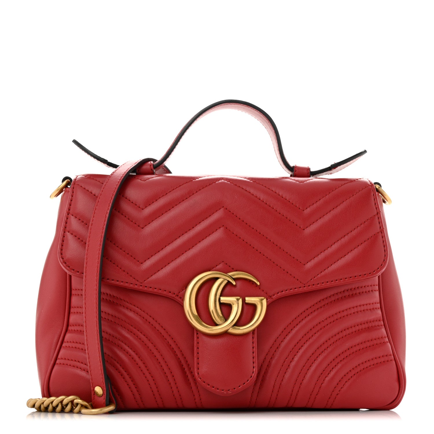Gucci Calfskin Matelasse Small GG Marmont Top Handle Shoulder Bag Hibiscus Red 1 of 10