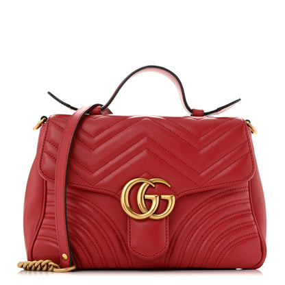 Gucci Calfskin Matelasse Small GG Marmont Top Handle Shoulder Bag Hibiscus Red 1 of 10