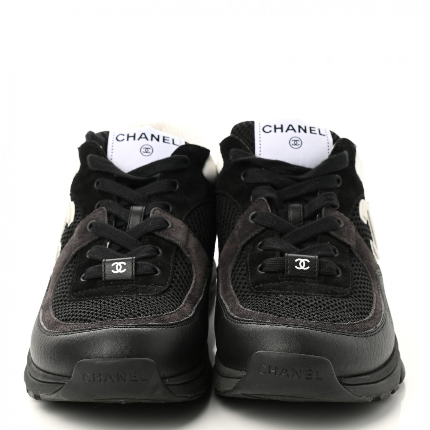 Mesh Suede Grained Calfskin Womens CC Sneakers 39 Black White