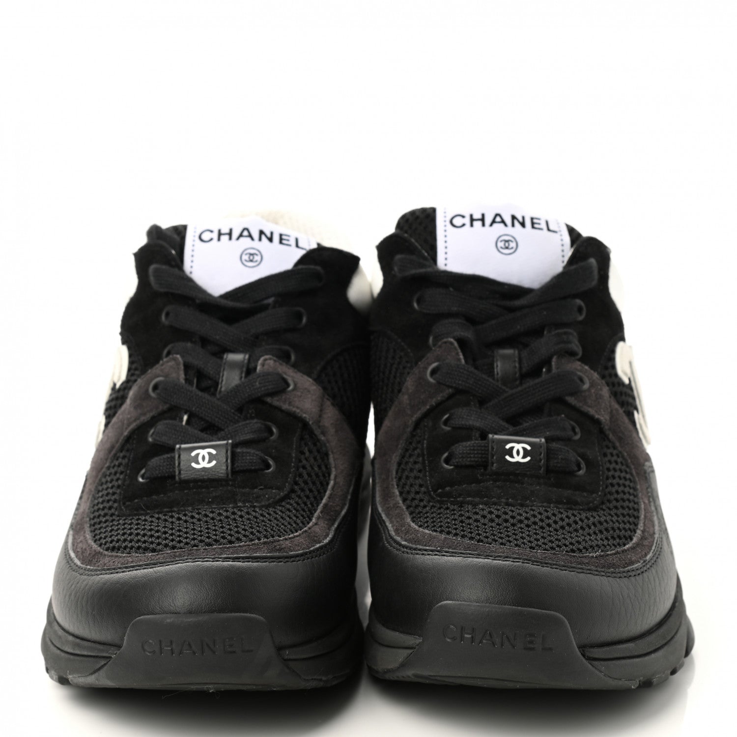 Chanel Mesh Suede Grained Calfskin Womens CC Sneakers 39 Black White 2 of 8