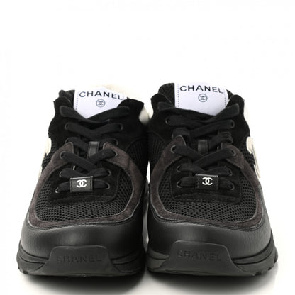 Chanel Mesh Suede Grained Calfskin Womens CC Sneakers 39 Black White 2 of 8