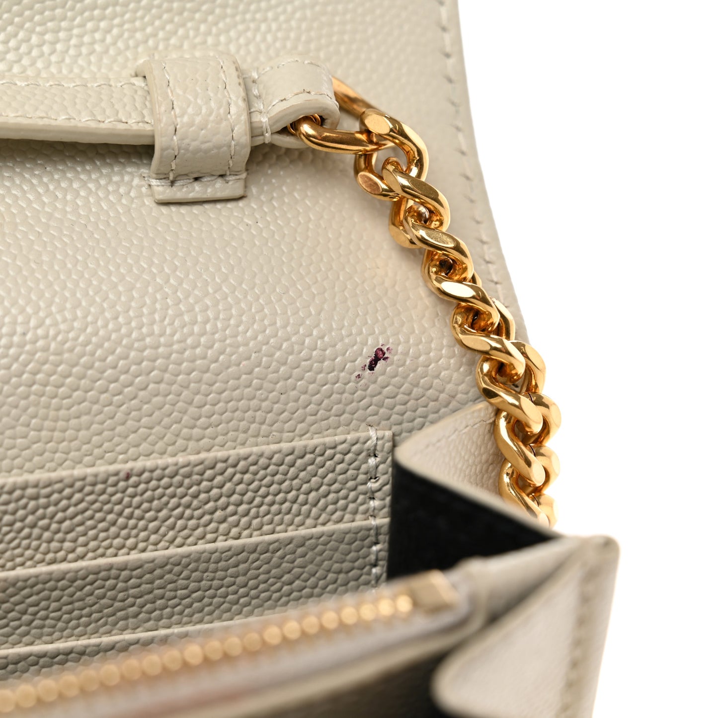 Grain De Poudre Matelasse Chevron Monogram Chain Wallet Crema Soft