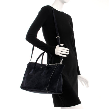 Prada Suede Scamosciato Twin Pocket Tote Blue 2 of 8