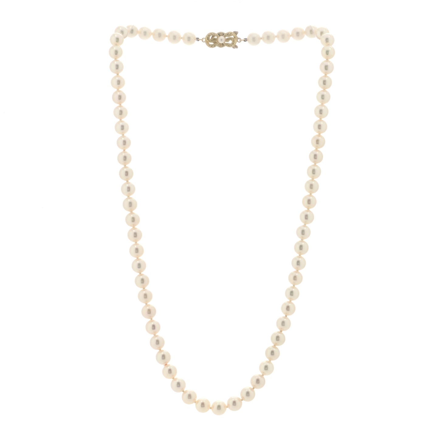 18K Yellow Gold Akoya Pearl 7mm Strand Necklace 20"