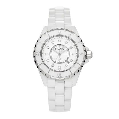 Chanel Stainless Steel Ceramic Diamond 33mm J12 Quartz Watch White 1 of 5
