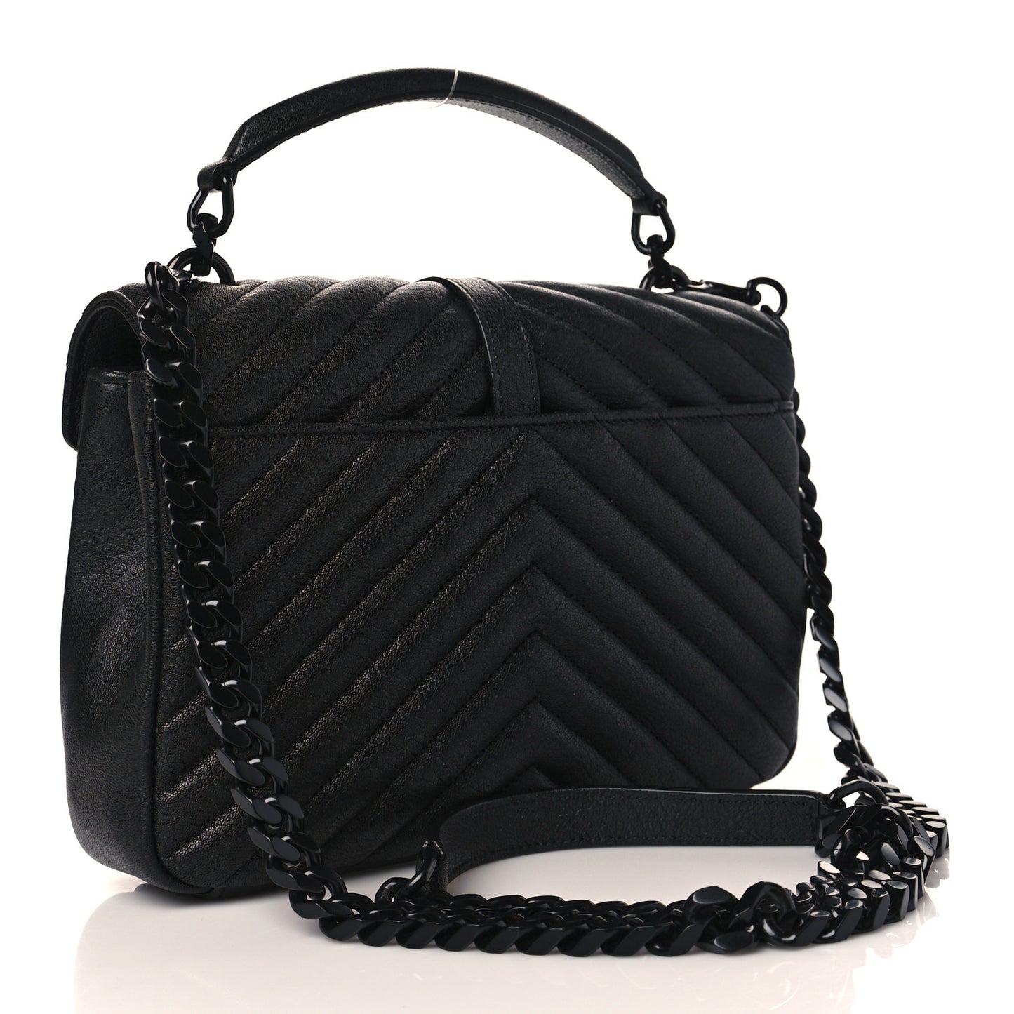 Sheepskin Matelasse Chevron Monogram Monochrome Medium College Bag Black