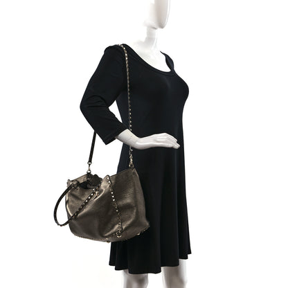 Valentino Garavani Metallic Calfskin Medium Rockstud Tote Sasso 2 of 12