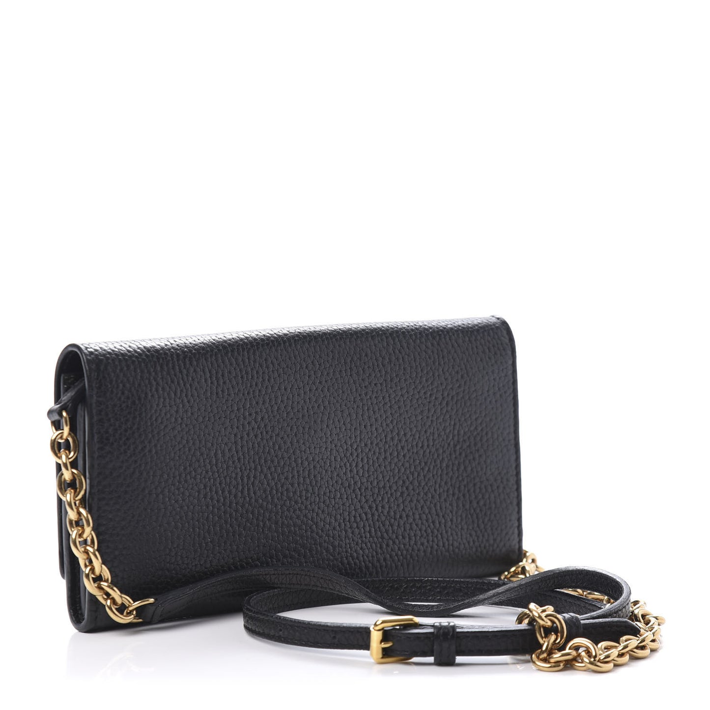 Calfskin Logo Embossed Chain Wallet Black