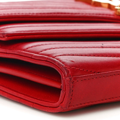 Saint Laurent Lambskin Matelasse Chevron Monogram Sulpice Chain Wallet Red 4 of 8