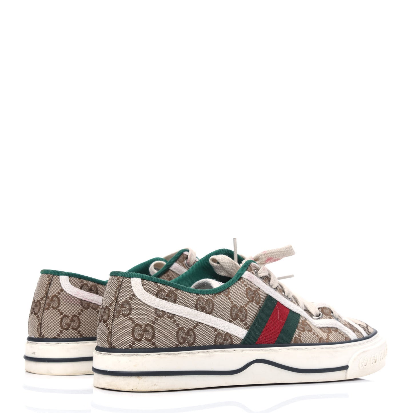 GG Monogram Web Womens 1977 Tennis Sneakers 38 Beige Ebony Mystic White