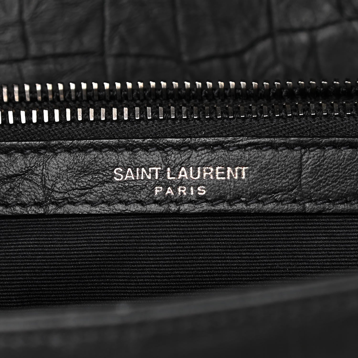 Saint Laurent Calfskin Crocodile Embossed Medium West Hollywood Monogram Fold-Over Black 8 of 14