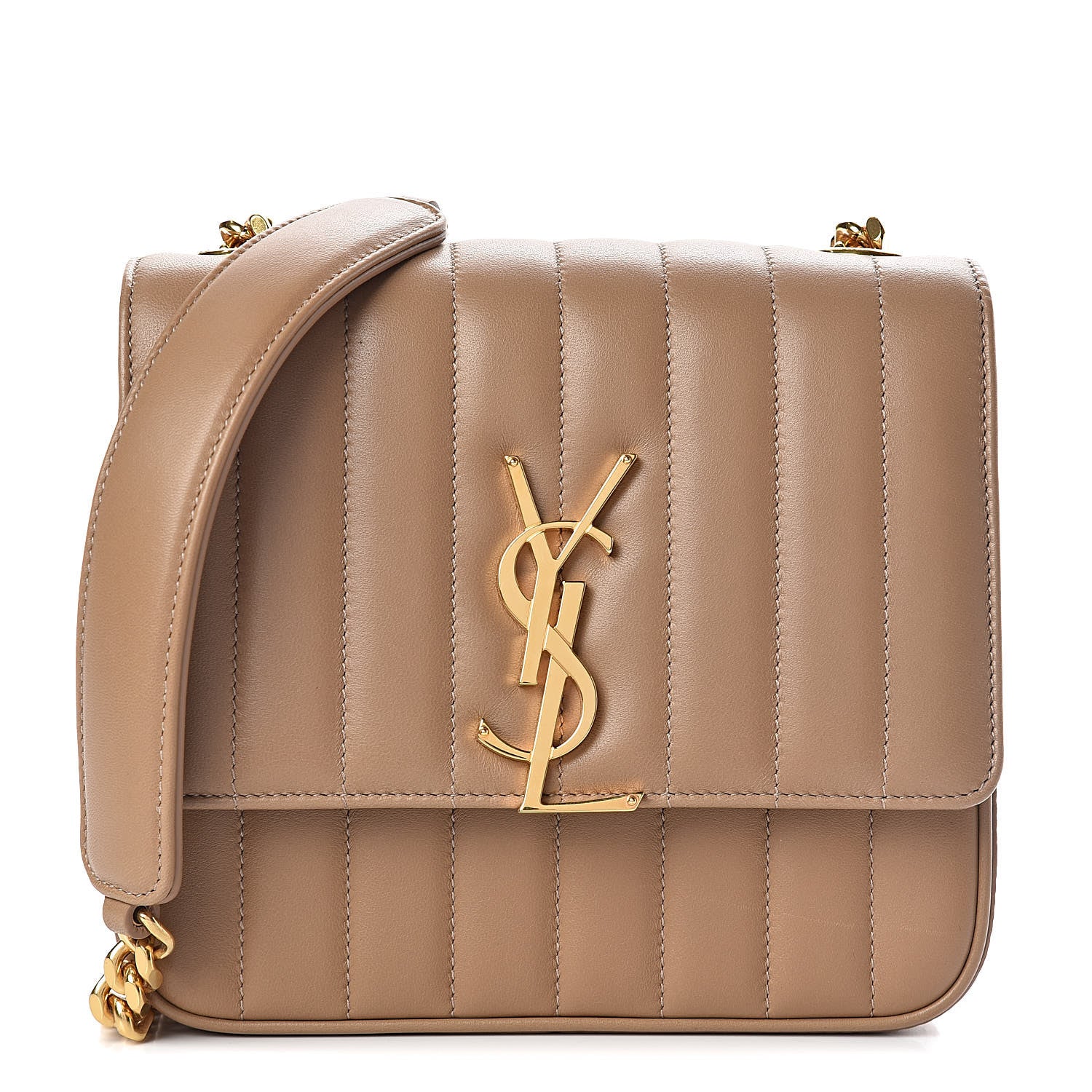 Saint Laurent Lambskin Matelasse Monogram Medium Vicky Chain Bag Brown 1 of 10
