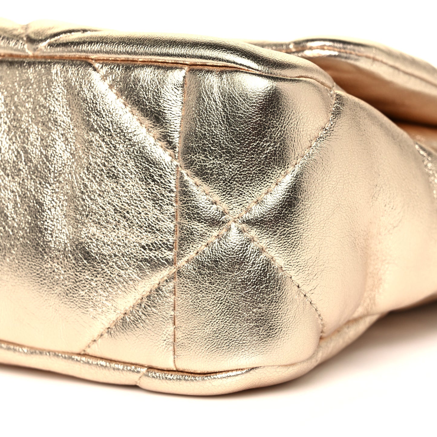 Metallic Goatskin Quilted Medium Chanel 19 Flap Gold
