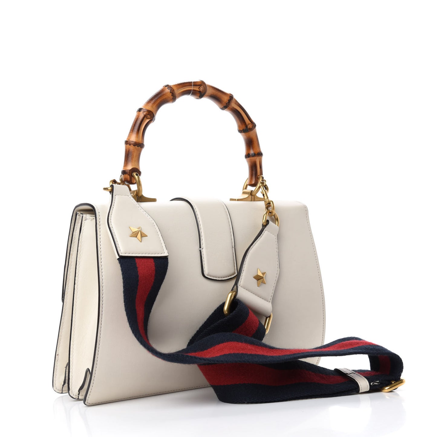 Calfskin Bamboo Web Medium Dionysus Top Handle Bag White Blue Hibiscus Red