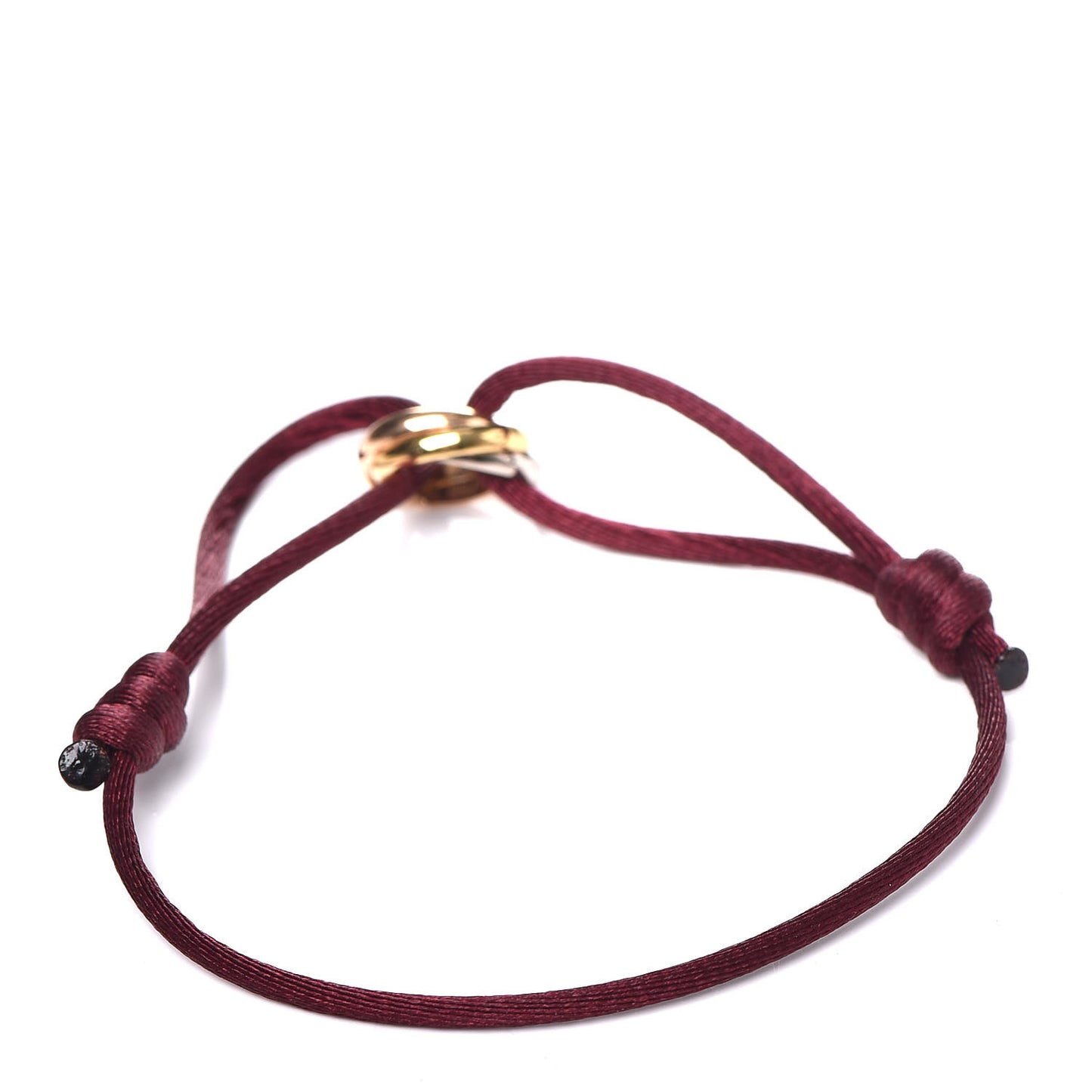 18K Pink Yellow White Gold Trinity Adjustable Cord Bracelet Burgundy