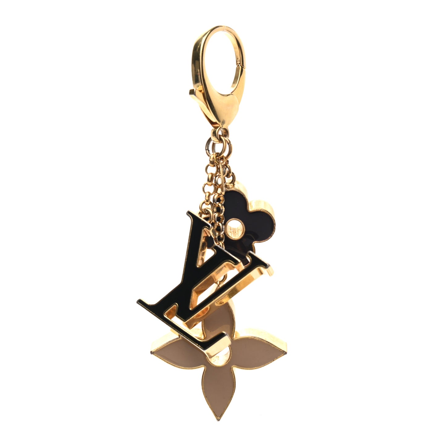 Metal Enamel Fleur De Monogram Bag Charm Dore